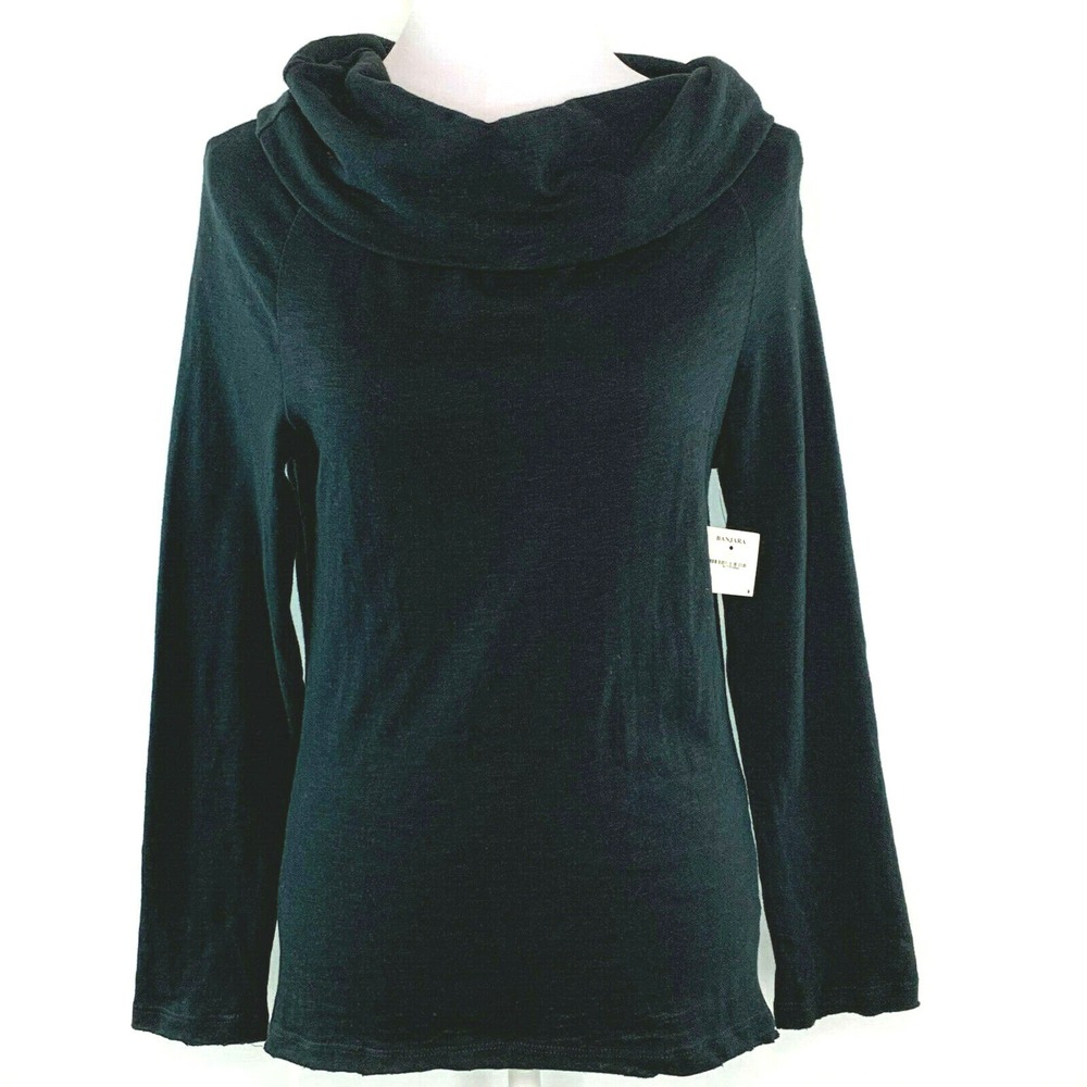 Banjara Womens Size M Top Pullover Knit Sweater Cotton Black Long Sleeve NWT